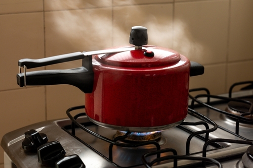 Pressure cooker on a stove